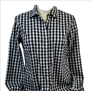 Banana Republic Black & White Plaid Fitted Blouse